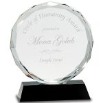 7″Round Facet Crystal on Black Pedestal Base