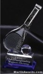 4 1/4″ x 10″ Tennis Racket And Ball Prism Optical Crystal Glass With Indigo Blue Sub Base 1