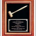 Plaque – Walnut Frame Gavel Plaques with Gold Tone Gavel and Velour Background 1