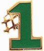 5/8″ Etched Soft Enamel Green #1 Chenille Letter Pin 1