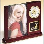 Clock Award – Rosewood Piano Finish Desk Clocks with Glass Picture Frame 1