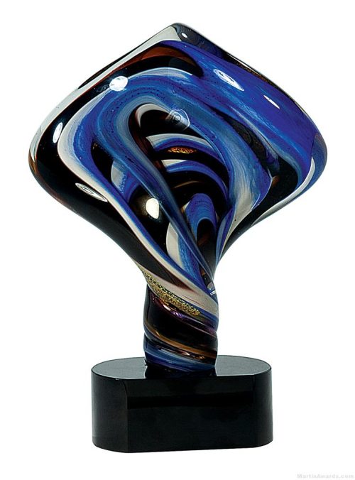 11 1/2 inch Diamond Twist Art Glass on Black Base