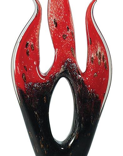 16 1/4 inch Red/Black Flame Art Glass on Black Base