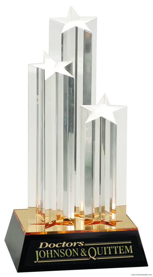11 3/4″ Clear Triple Star Column Acrylic with Gold/Black Base 1