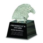 5 3/4″ Clear Crystal Eagle Head on Black Pedestal Base
