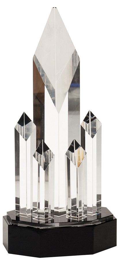 11 inch Clear Crystal 5 Rising Diamonds on Black Pedestal Base