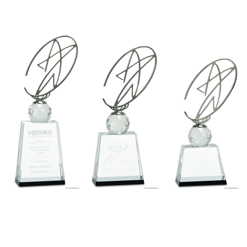 Clear Black Crystal Award with Silver Metal Oval Star