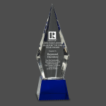 Obelisk Faceted Crystal on Blue Pedestal Base