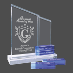 Crystal Perpetual Stand-up Plaque with Blue Blocks