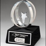MA6607 – Chrome Plated Star in Aluminum Unisphere Natural Wood base with Black Stain