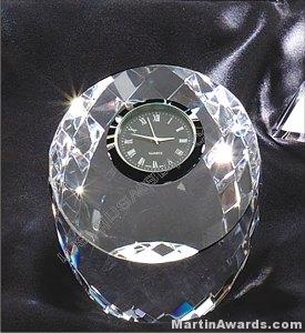 Crystal Glass Awards – 3 1/2″ x 3″ Genuine Prism Optical Crystal With Clock 1
