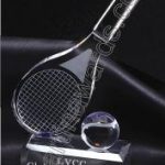 Tennis Racket And Ball Crystal Glass With Indigo Base