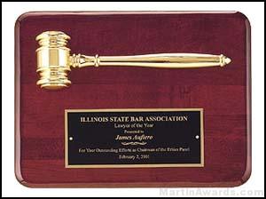 Gold Electroplate Gavel on 9″ x 12″ Rosewood Piano-Finish Plaque 1