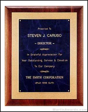 Plaque – Solid American Walnut Plaque w/Marble Design and Frost Gold Back Plate 1