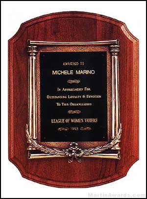 Plaque – American Walnut Plaque w/Antique Bronze Column and Leaf Castings 1